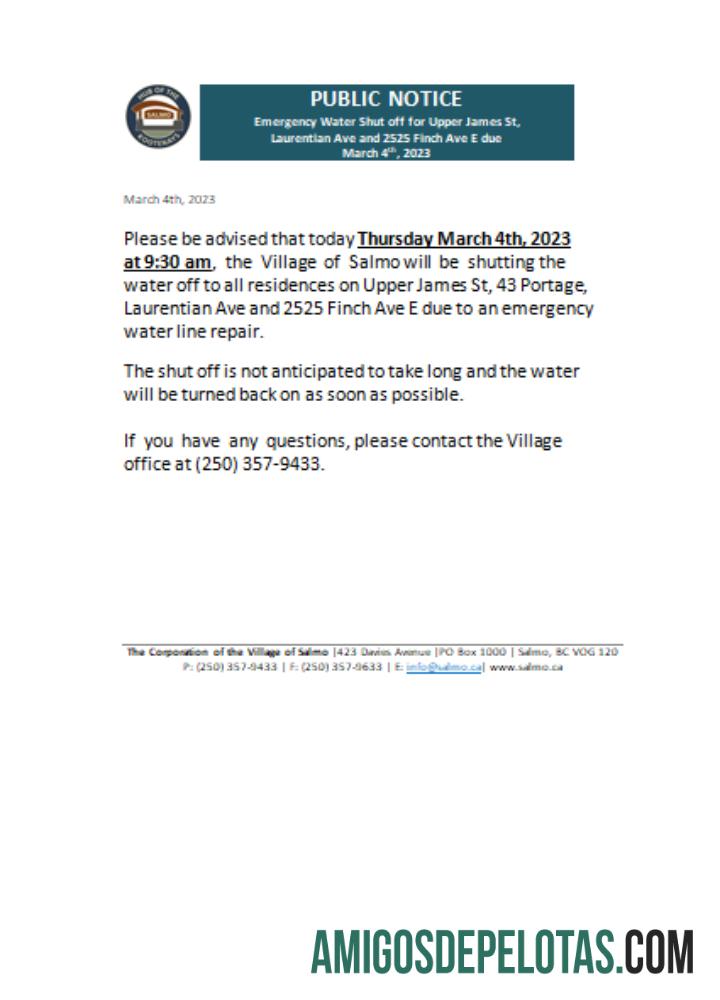 Hub da Salmo Kootenays Utility Shut Off Notice Business Bill, SCR exemplo